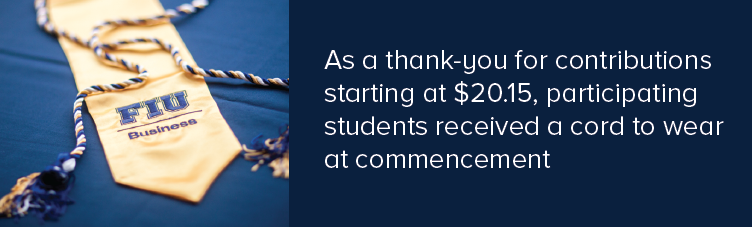 As a thank-you for contributions starting at $20.15, participating students received a cord to wear at commencement.